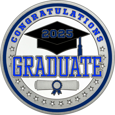 Royal Blue "Congratulations Graduate" with Navy Blue 2025, Rim, Tassel & Ribbon